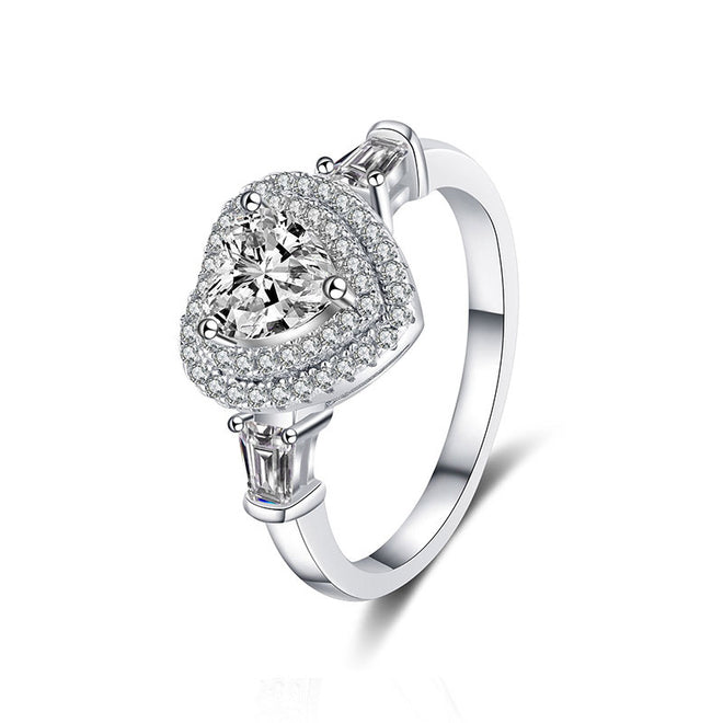 Heart Shaped White Gold Plated S925 Sterling Silver Moissanite Ring