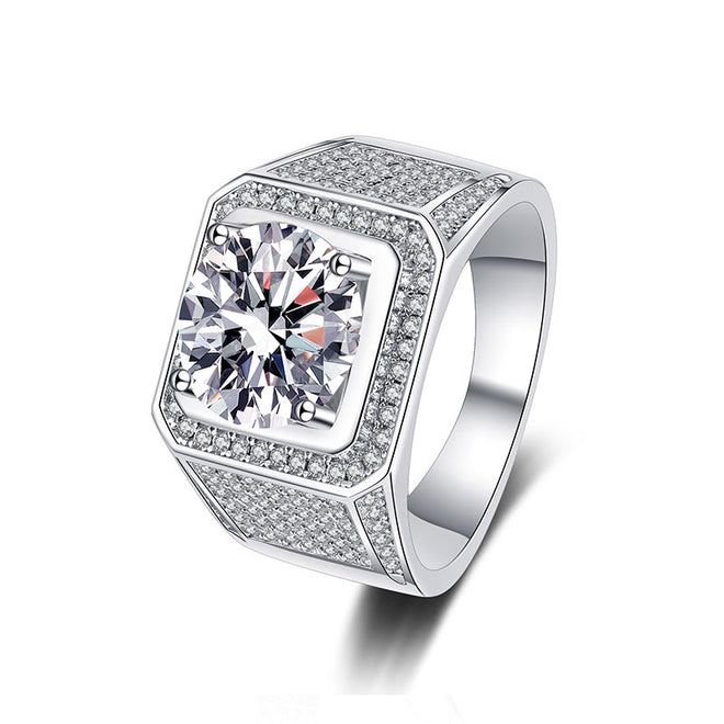 Men's Ring White Gold Plated S925 Sterling Silver Moissanite Ring D Color VVS1 Clarity