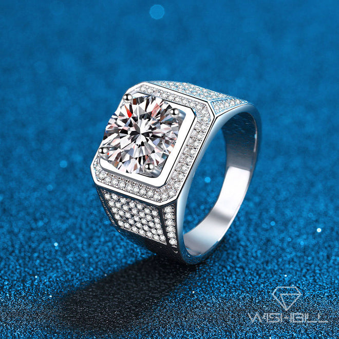 Men's Ring White Gold Plated S925 Sterling Silver Moissanite Ring D Color VVS1 Clarity